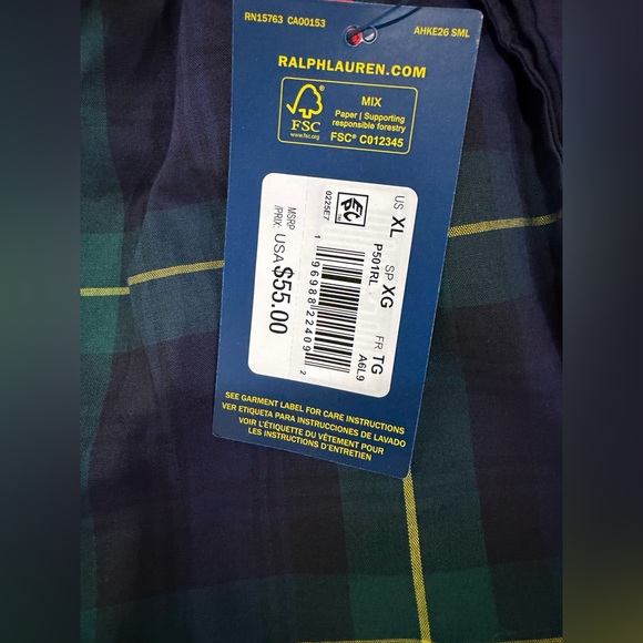 Men’s Polo Ralph Lauren Blue and Green Plaid Pajama Pants - Picture 3 of 4